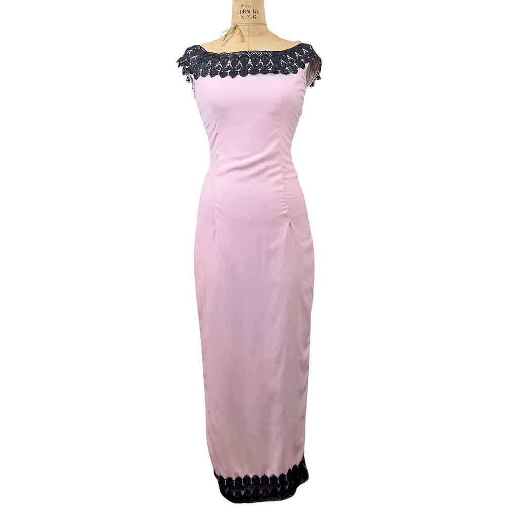 Vintage Gothic‎ Coquette Lace Trim Maxi Dress Off Shoulder Gown Elegant Size XS
